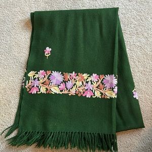 Green Wool Embroidered Scarf